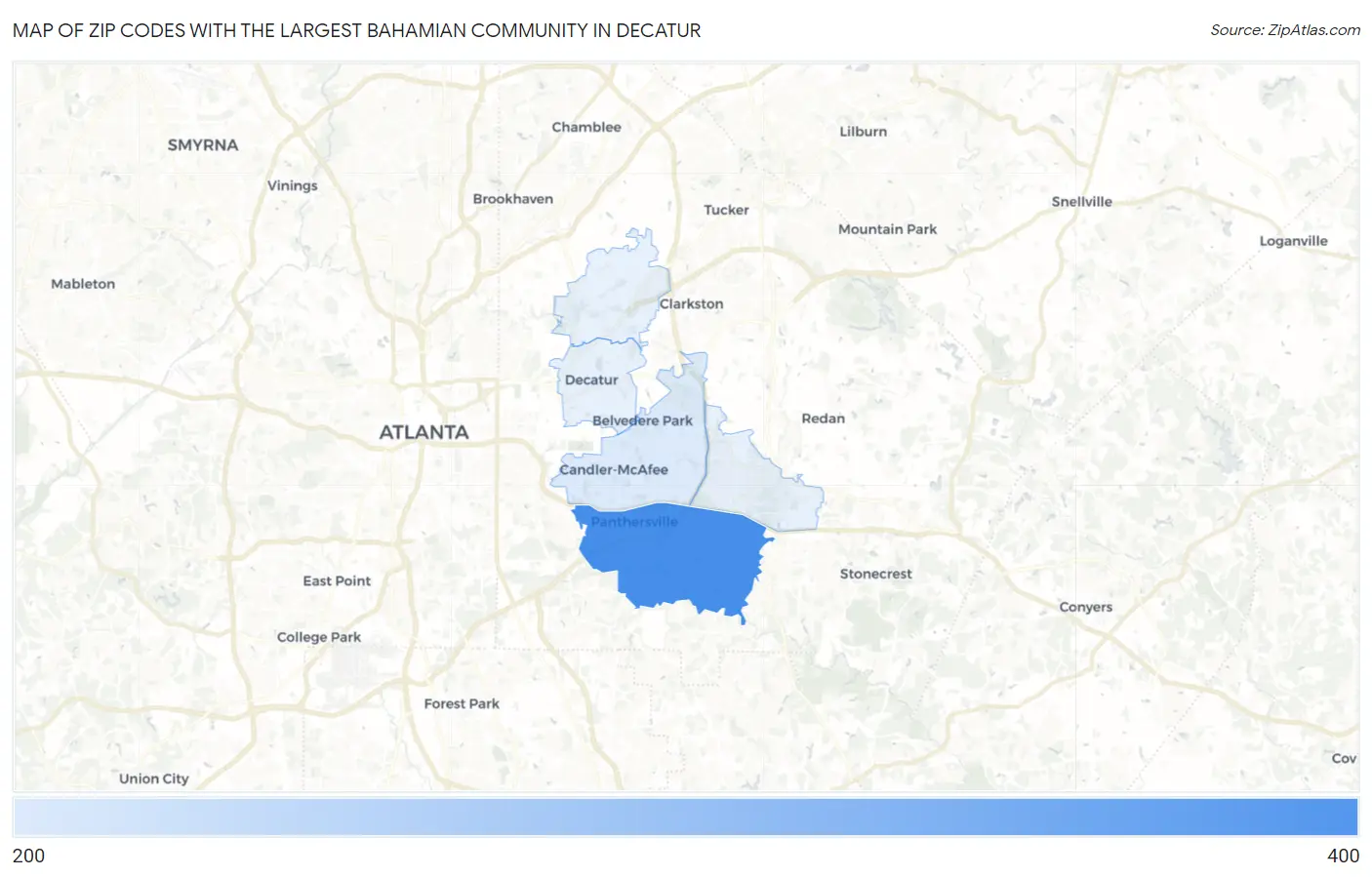 Zip Codes with the Largest Bahamian Community in Decatur Map