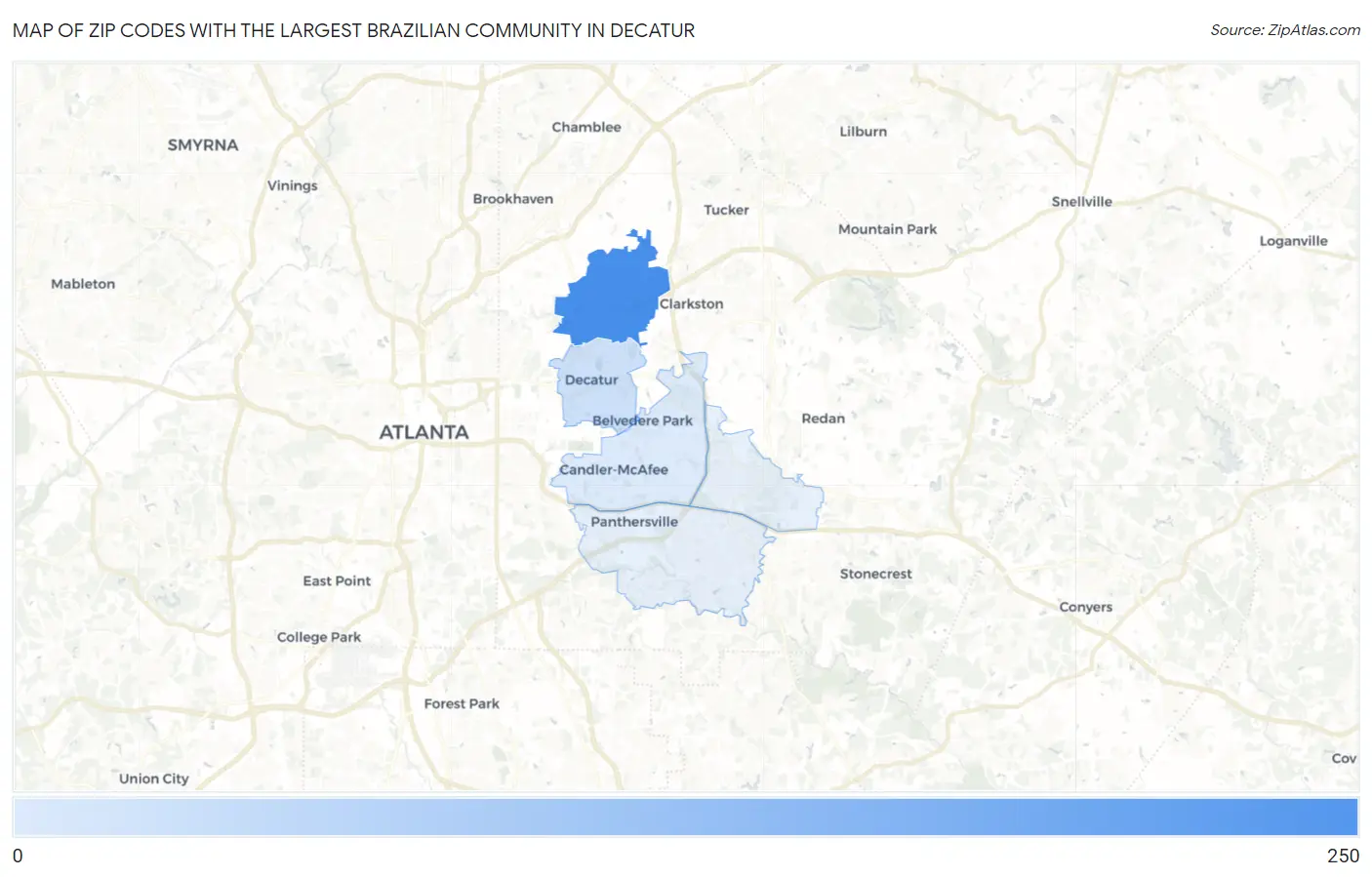 Zip Codes with the Largest Brazilian Community in Decatur Map