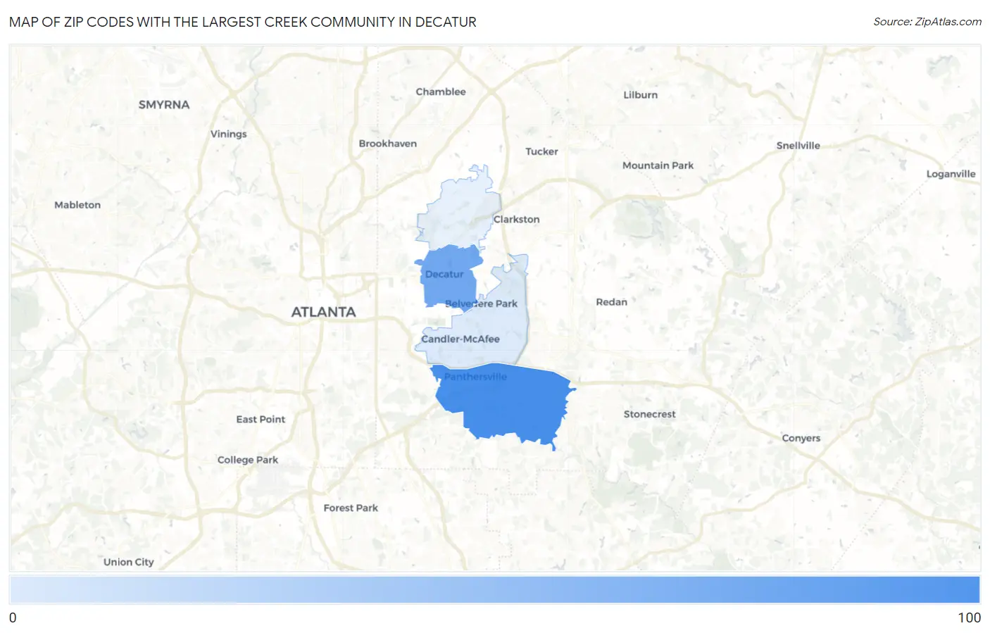 Zip Codes with the Largest Creek Community in Decatur Map