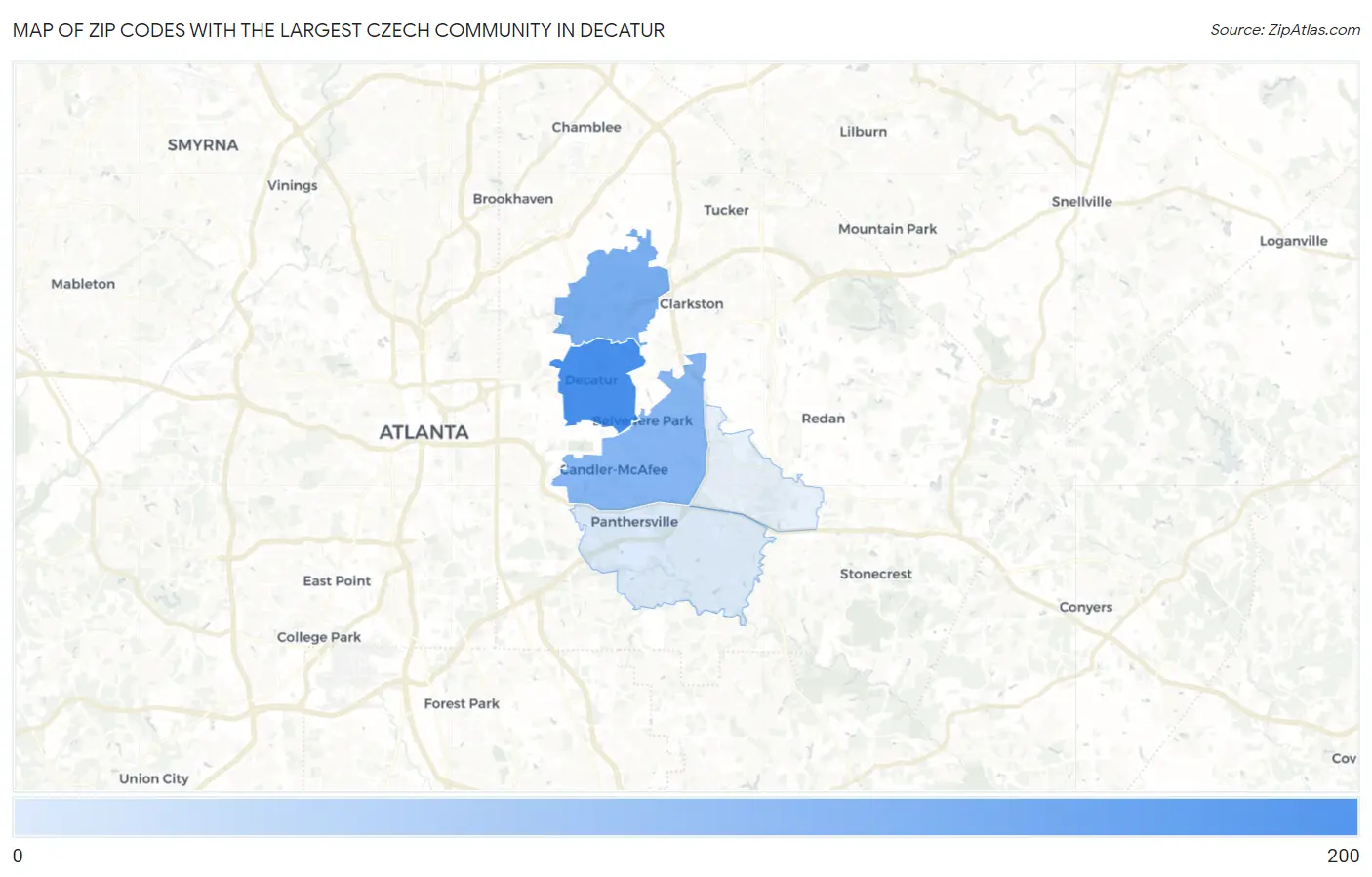 Zip Codes with the Largest Czech Community in Decatur Map