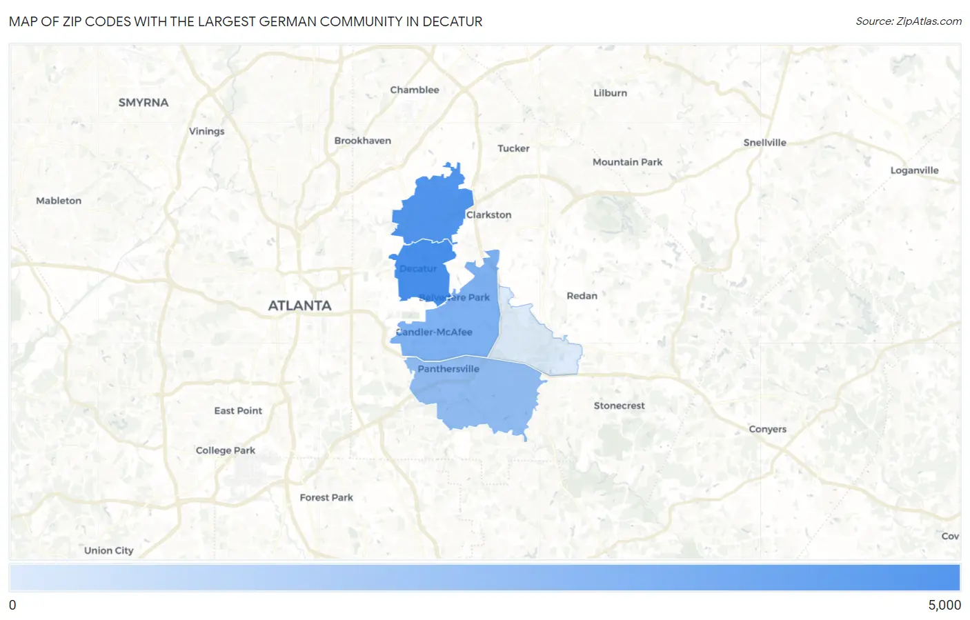 Zip Codes with the Largest German Community in Decatur Map