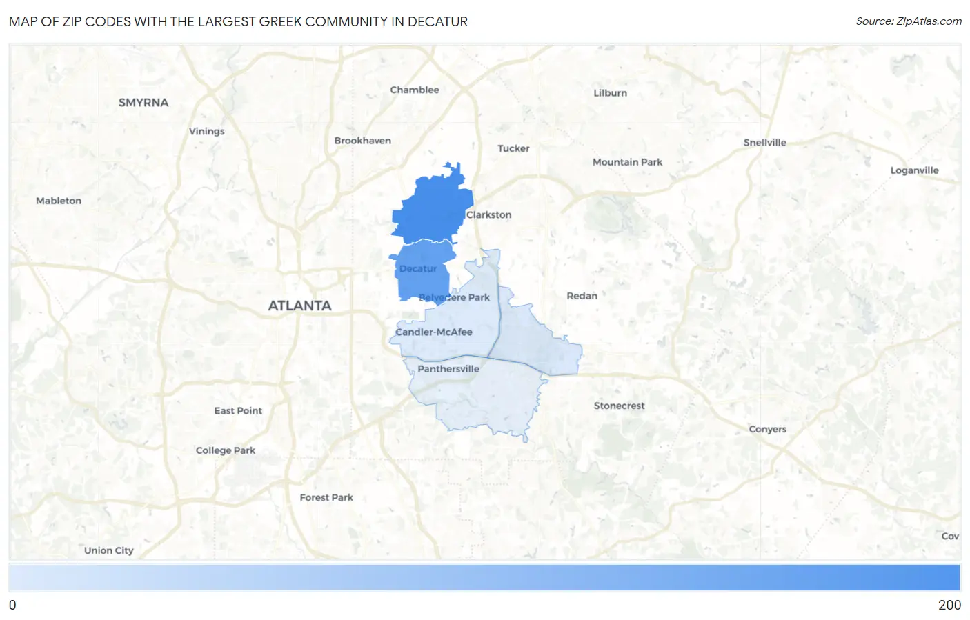Zip Codes with the Largest Greek Community in Decatur Map