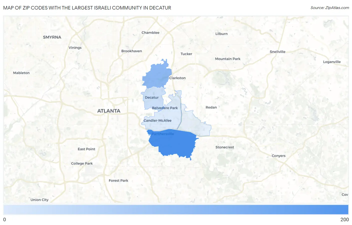 Zip Codes with the Largest Israeli Community in Decatur Map