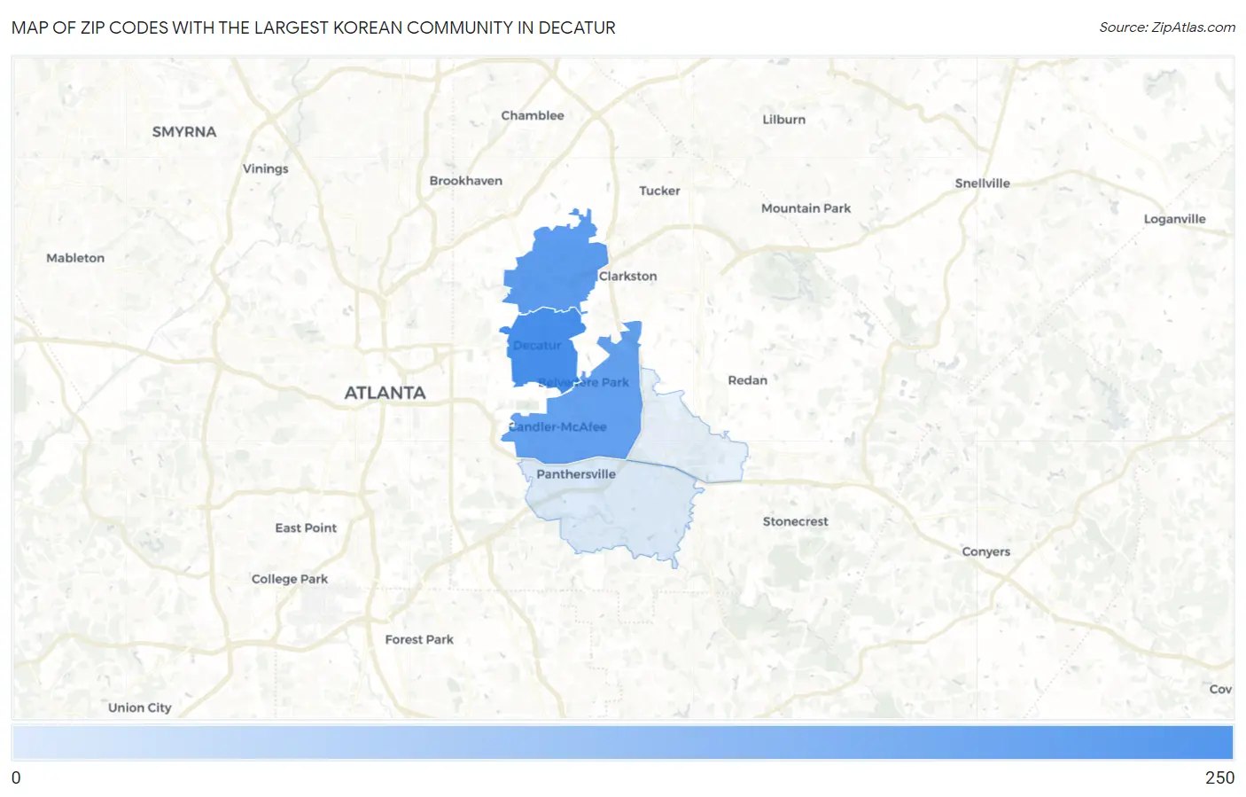 Zip Codes with the Largest Korean Community in Decatur Map