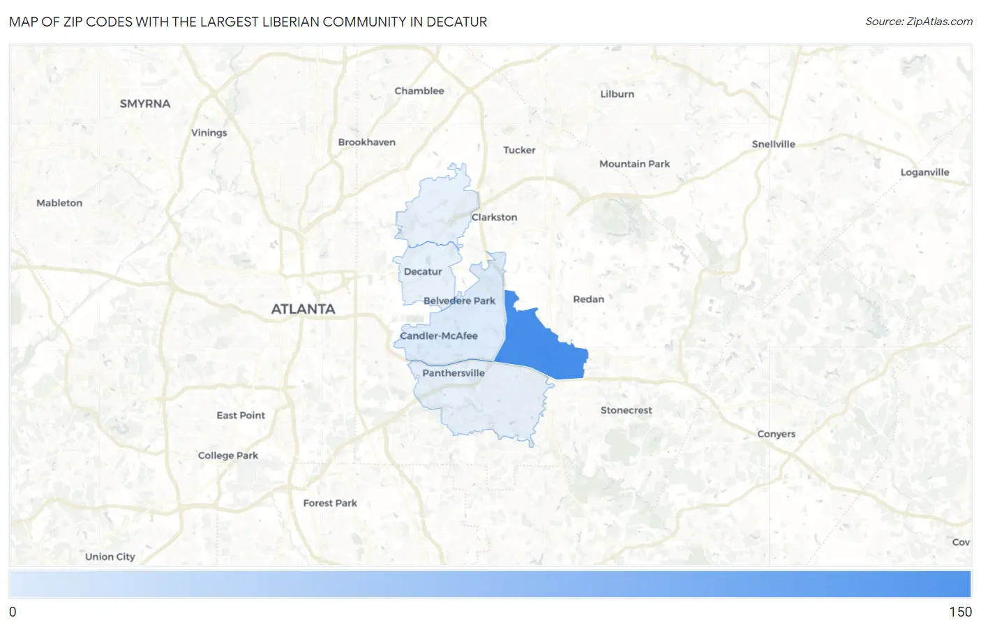 Zip Codes with the Largest Liberian Community in Decatur Map