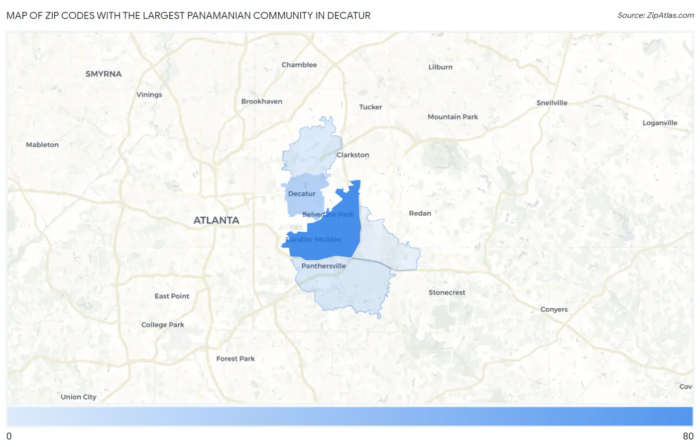 Zip Codes with the Largest Panamanian Community in Decatur Map