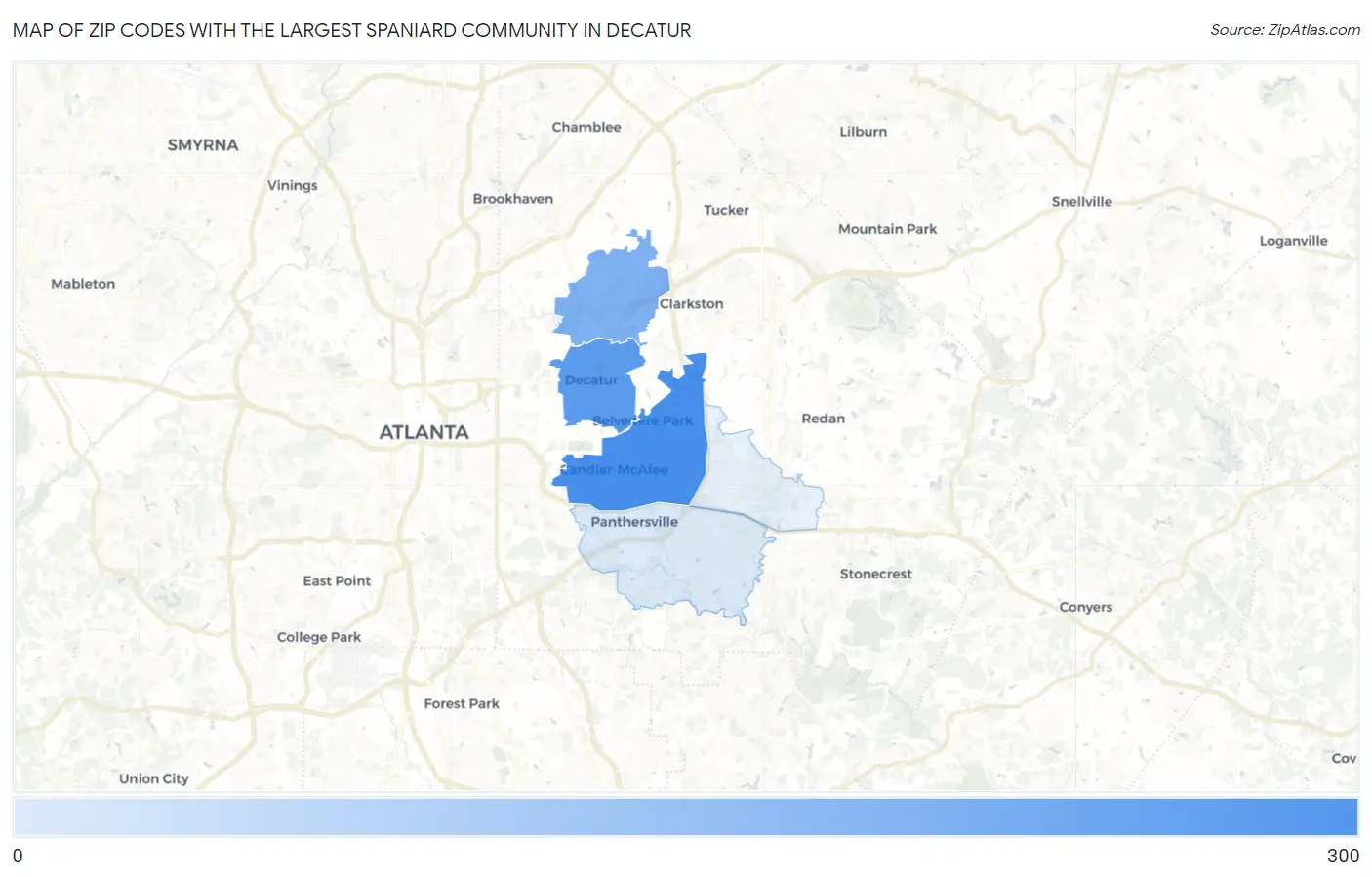 Zip Codes with the Largest Spaniard Community in Decatur Map