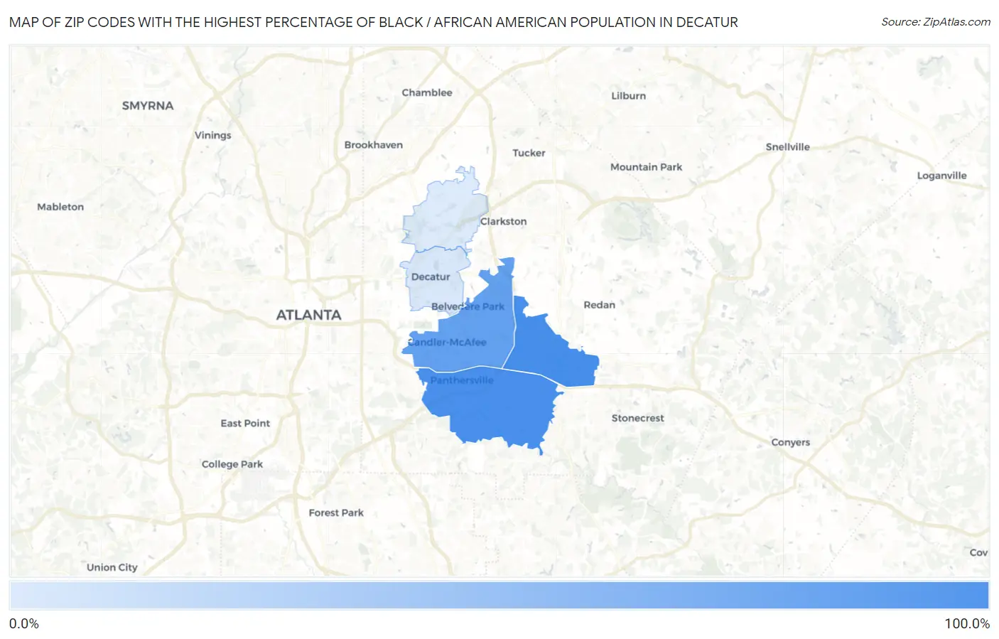 Zip Codes with the Highest Percentage of Black / African American Population in Decatur Map