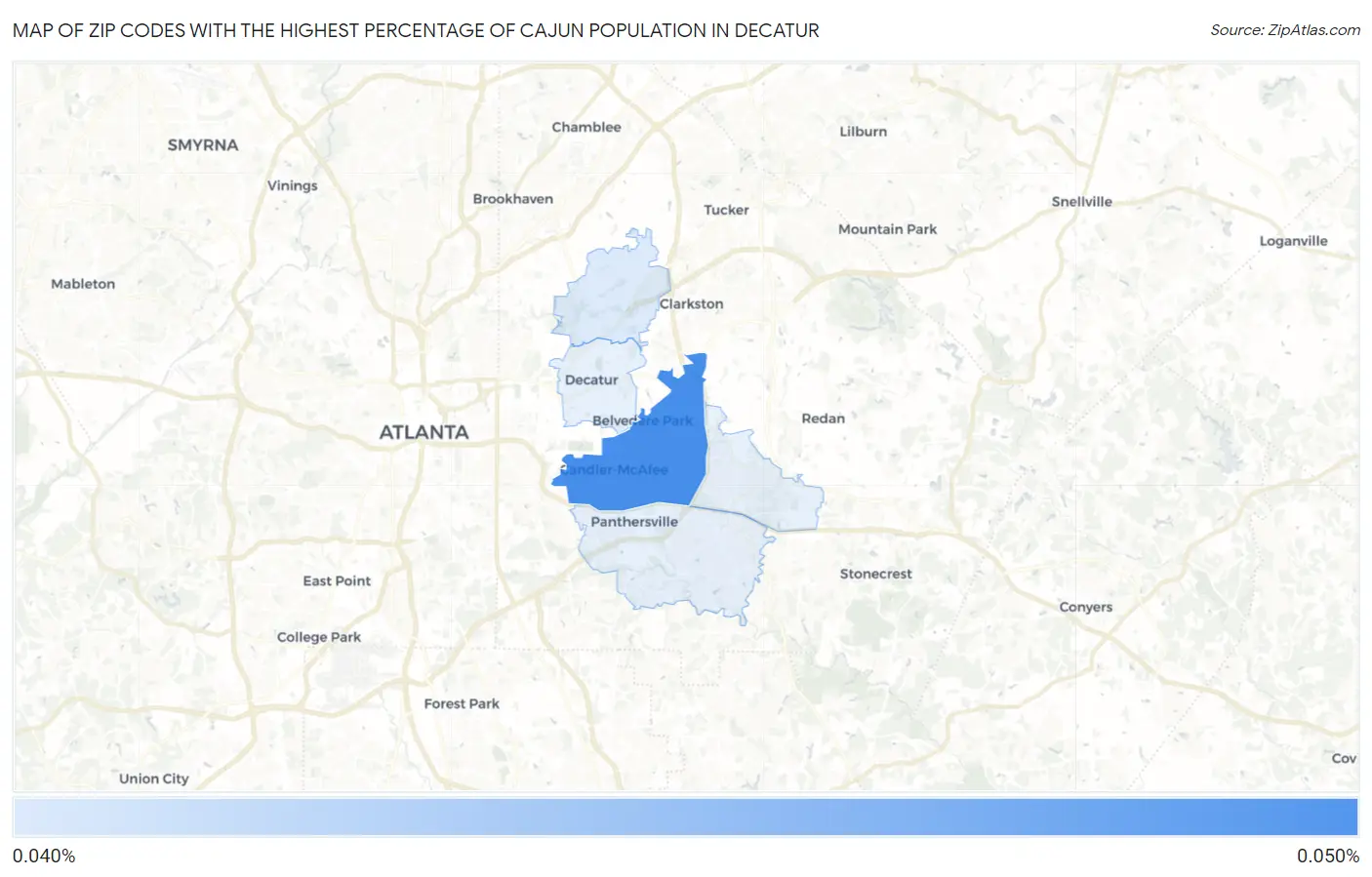 Zip Codes with the Highest Percentage of Cajun Population in Decatur Map