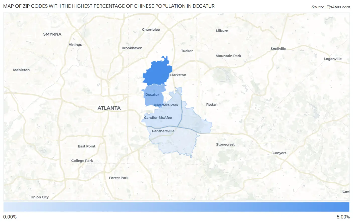 Zip Codes with the Highest Percentage of Chinese Population in Decatur Map