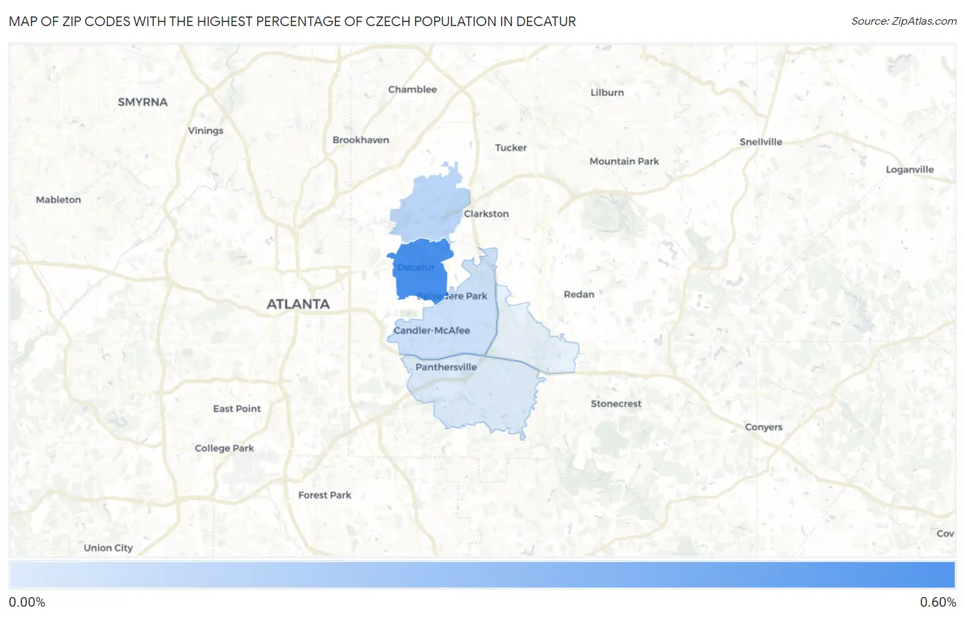 Zip Codes with the Highest Percentage of Czech Population in Decatur Map