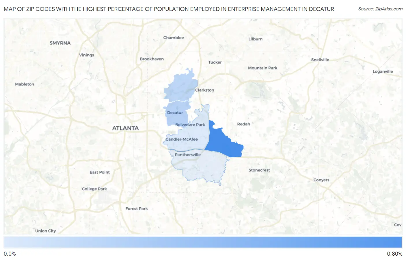 Zip Codes with the Highest Percentage of Population Employed in Enterprise Management in Decatur Map