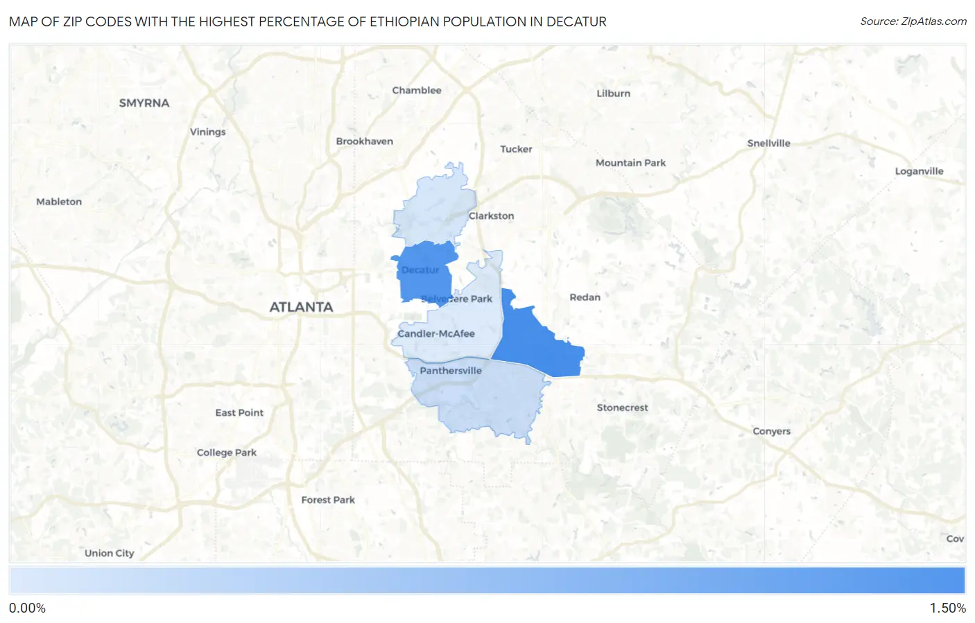 Zip Codes with the Highest Percentage of Ethiopian Population in Decatur Map