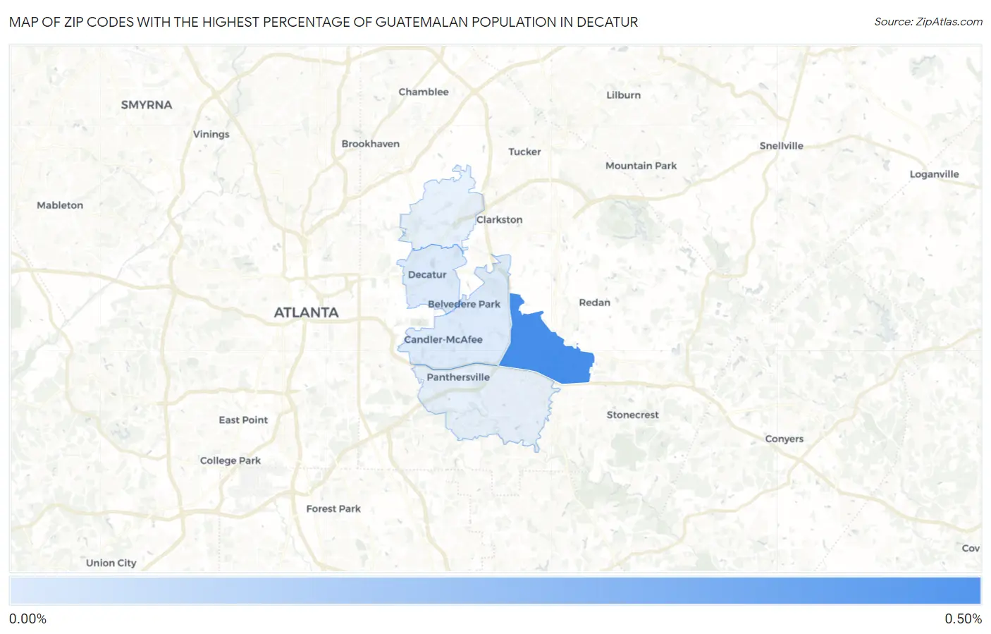 Zip Codes with the Highest Percentage of Guatemalan Population in Decatur Map