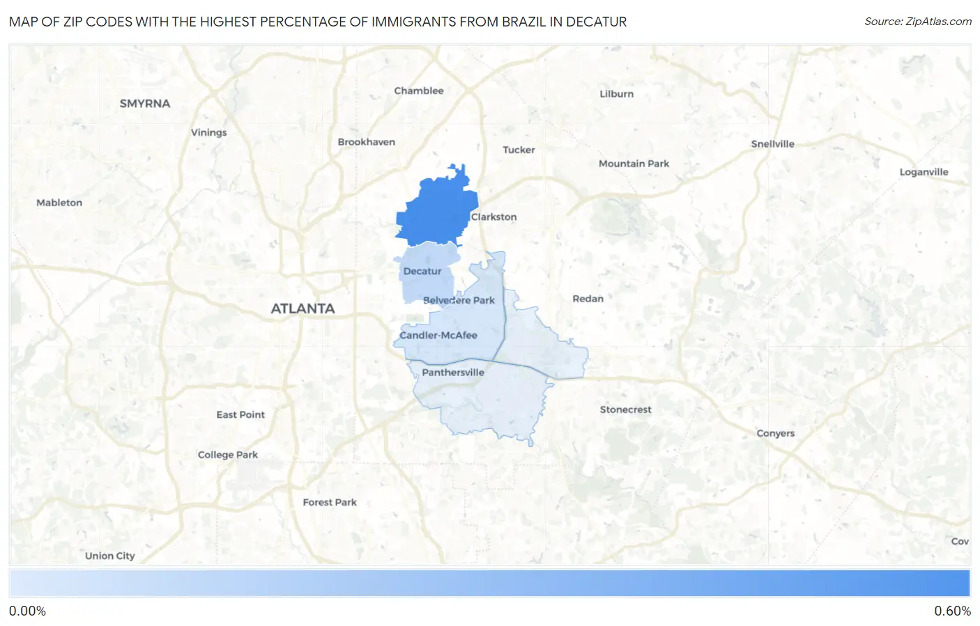 Zip Codes with the Highest Percentage of Immigrants from Brazil in Decatur Map