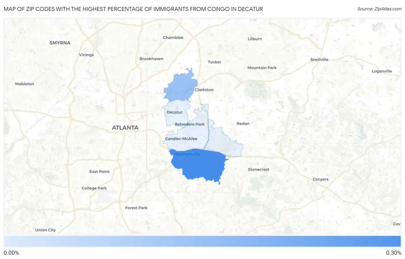 Zip Codes with the Highest Percentage of Immigrants from Congo in Decatur Map