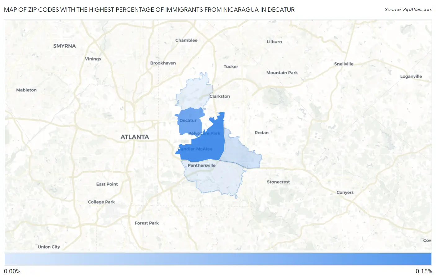 Zip Codes with the Highest Percentage of Immigrants from Nicaragua in Decatur Map