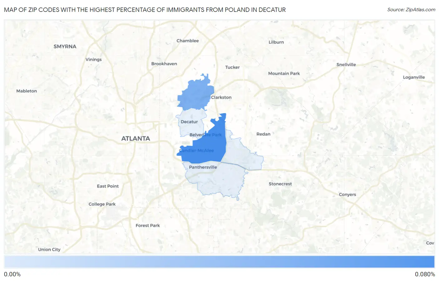 Zip Codes with the Highest Percentage of Immigrants from Poland in Decatur Map
