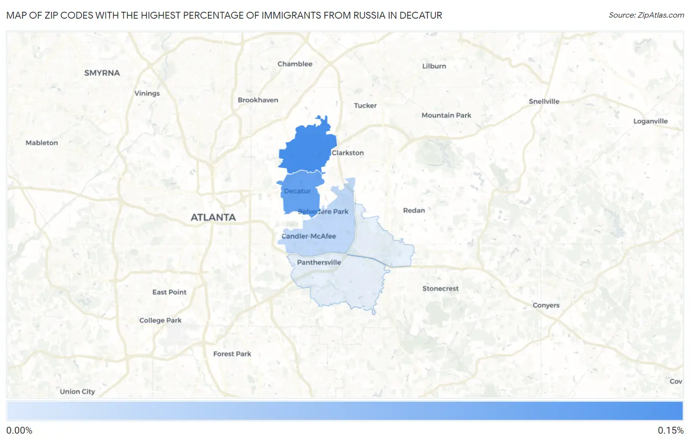 Zip Codes with the Highest Percentage of Immigrants from Russia in Decatur Map