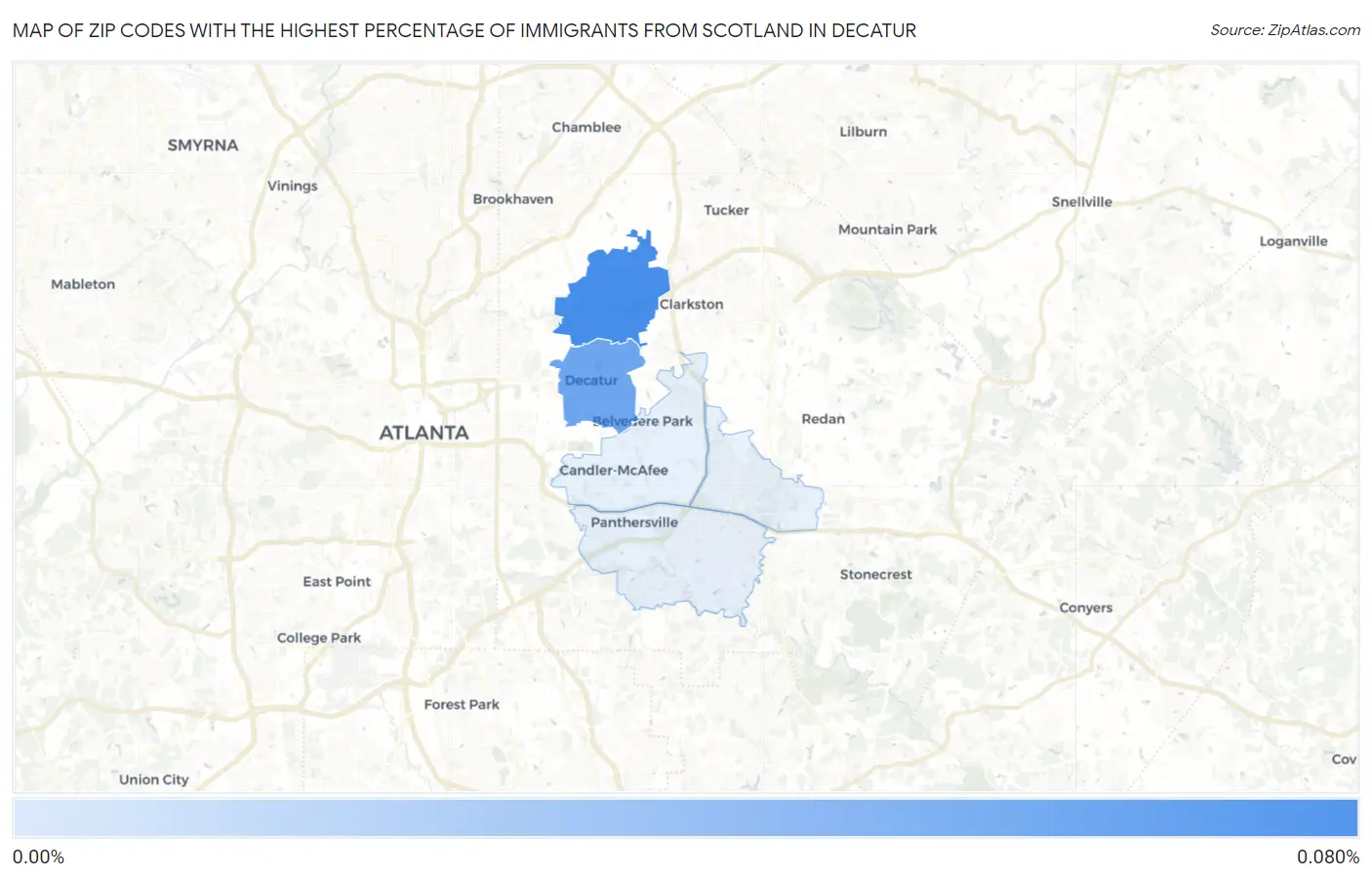 Zip Codes with the Highest Percentage of Immigrants from Scotland in Decatur Map