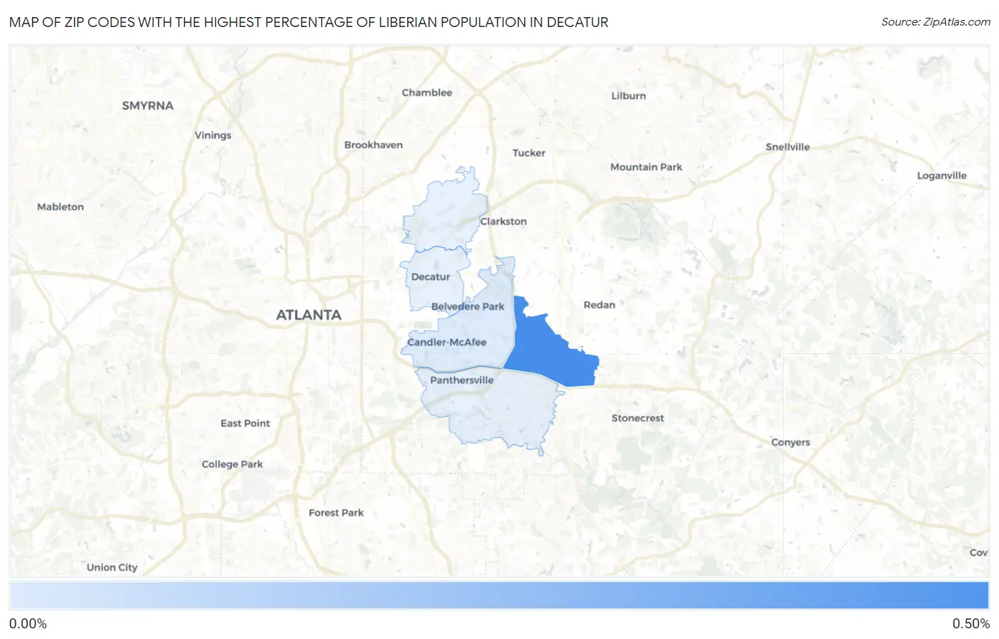 Zip Codes with the Highest Percentage of Liberian Population in Decatur Map