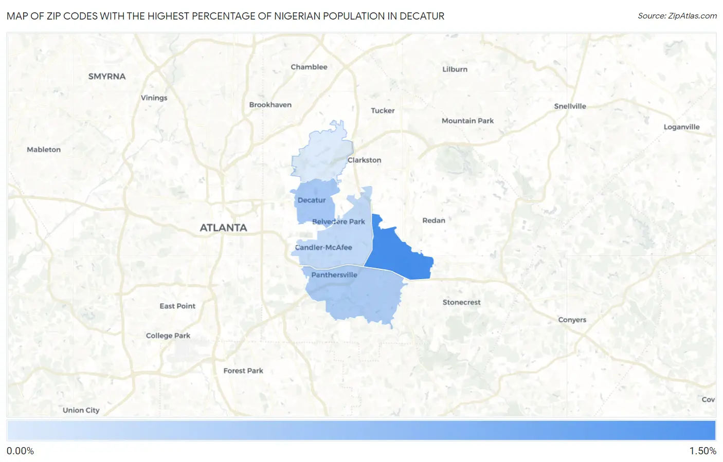 Zip Codes with the Highest Percentage of Nigerian Population in Decatur Map