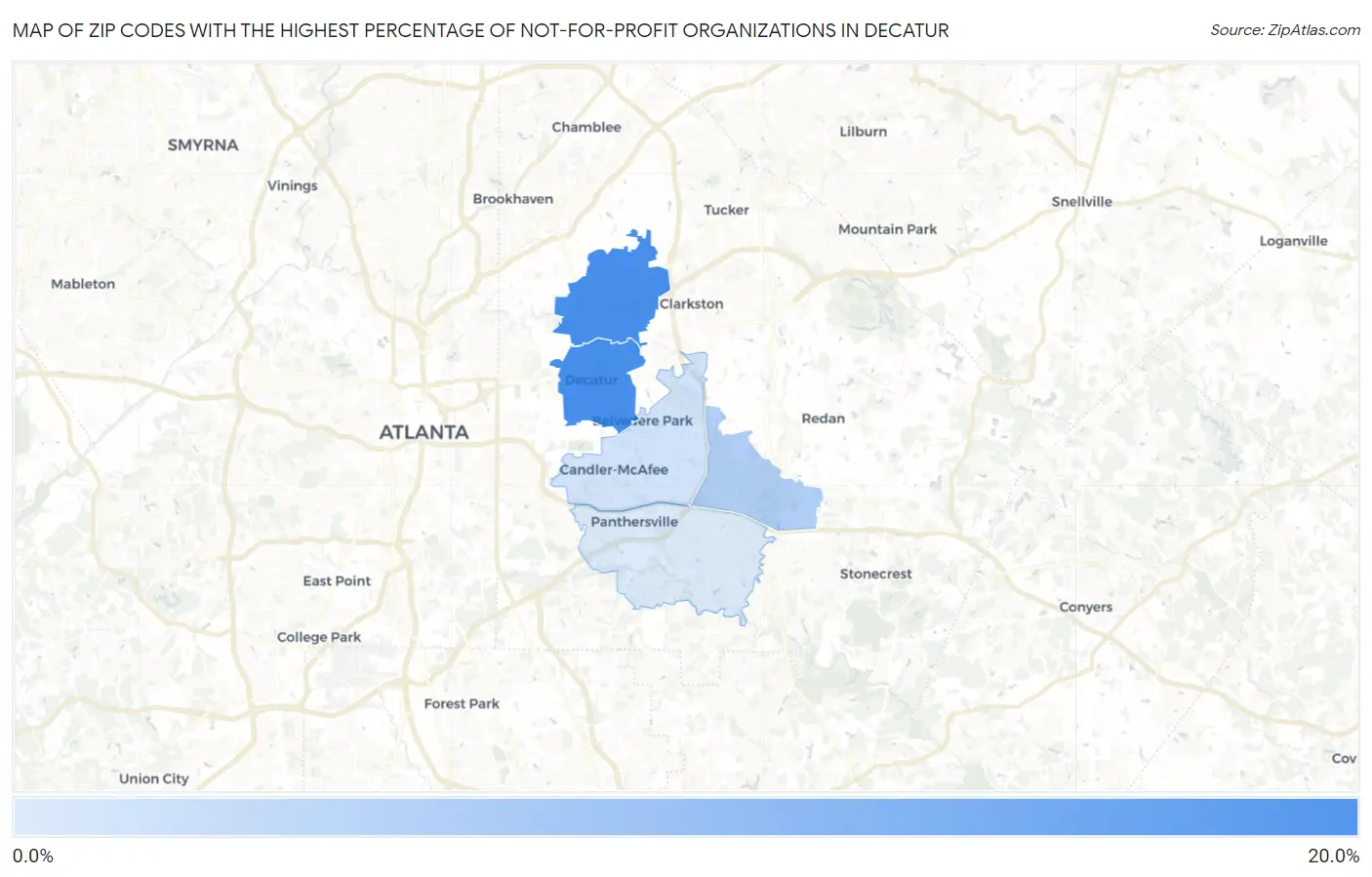 Zip Codes with the Highest Percentage of Not-for-profit Organizations in Decatur Map