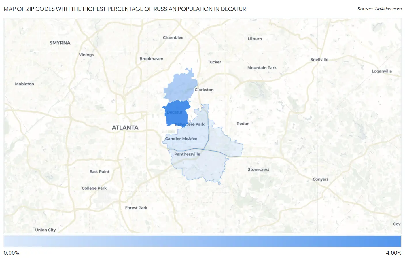 Zip Codes with the Highest Percentage of Russian Population in Decatur Map