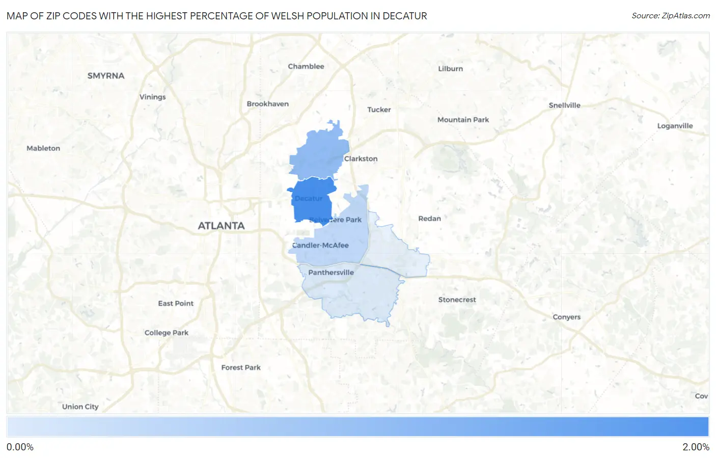 Zip Codes with the Highest Percentage of Welsh Population in Decatur Map