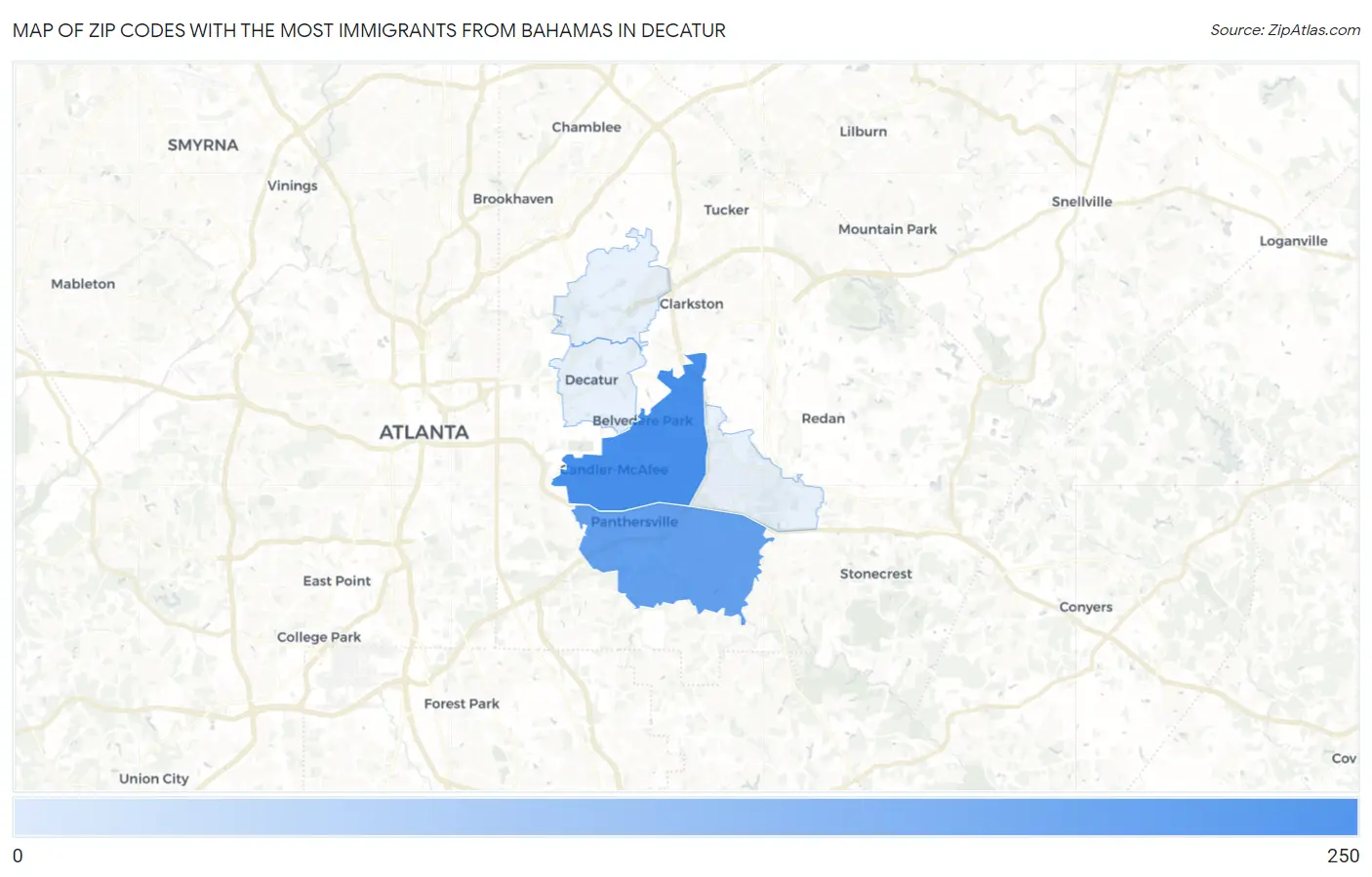 Zip Codes with the Most Immigrants from Bahamas in Decatur Map