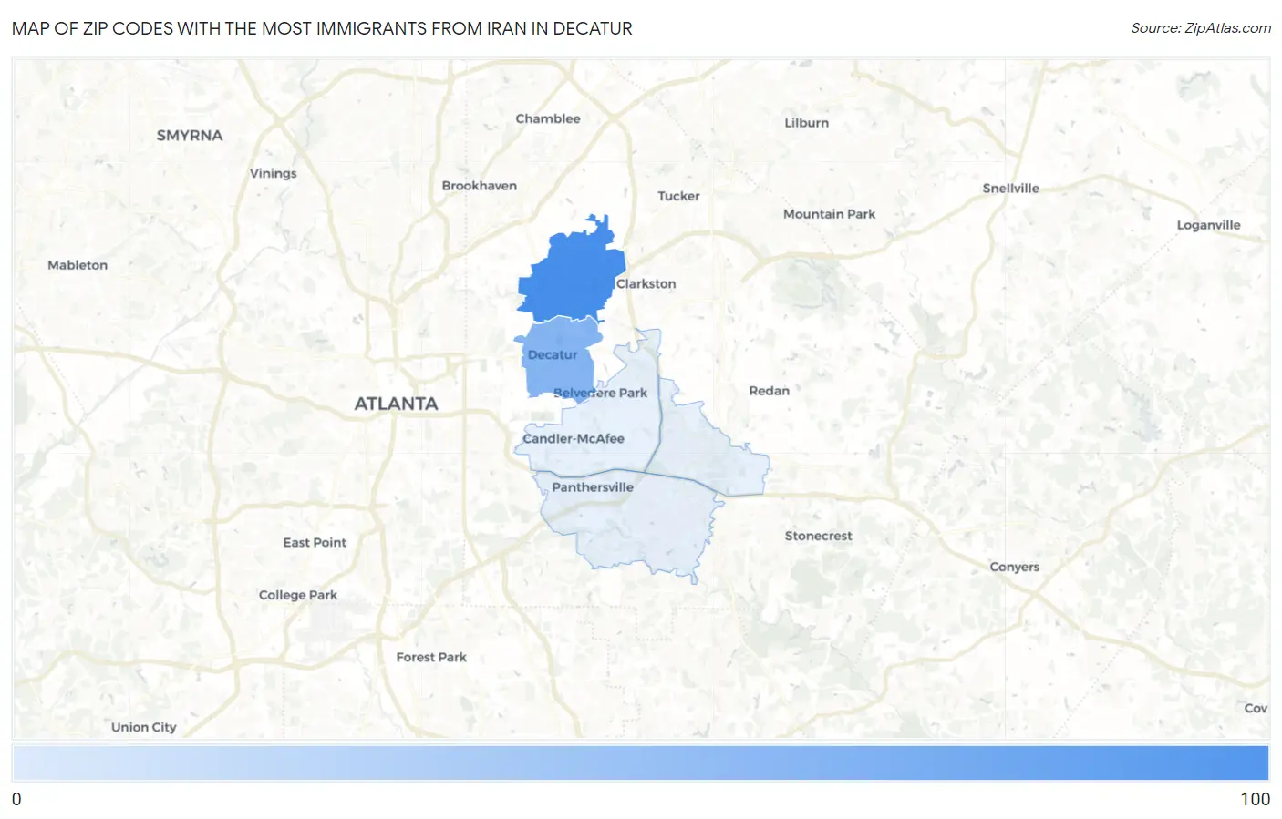 Zip Codes with the Most Immigrants from Iran in Decatur Map