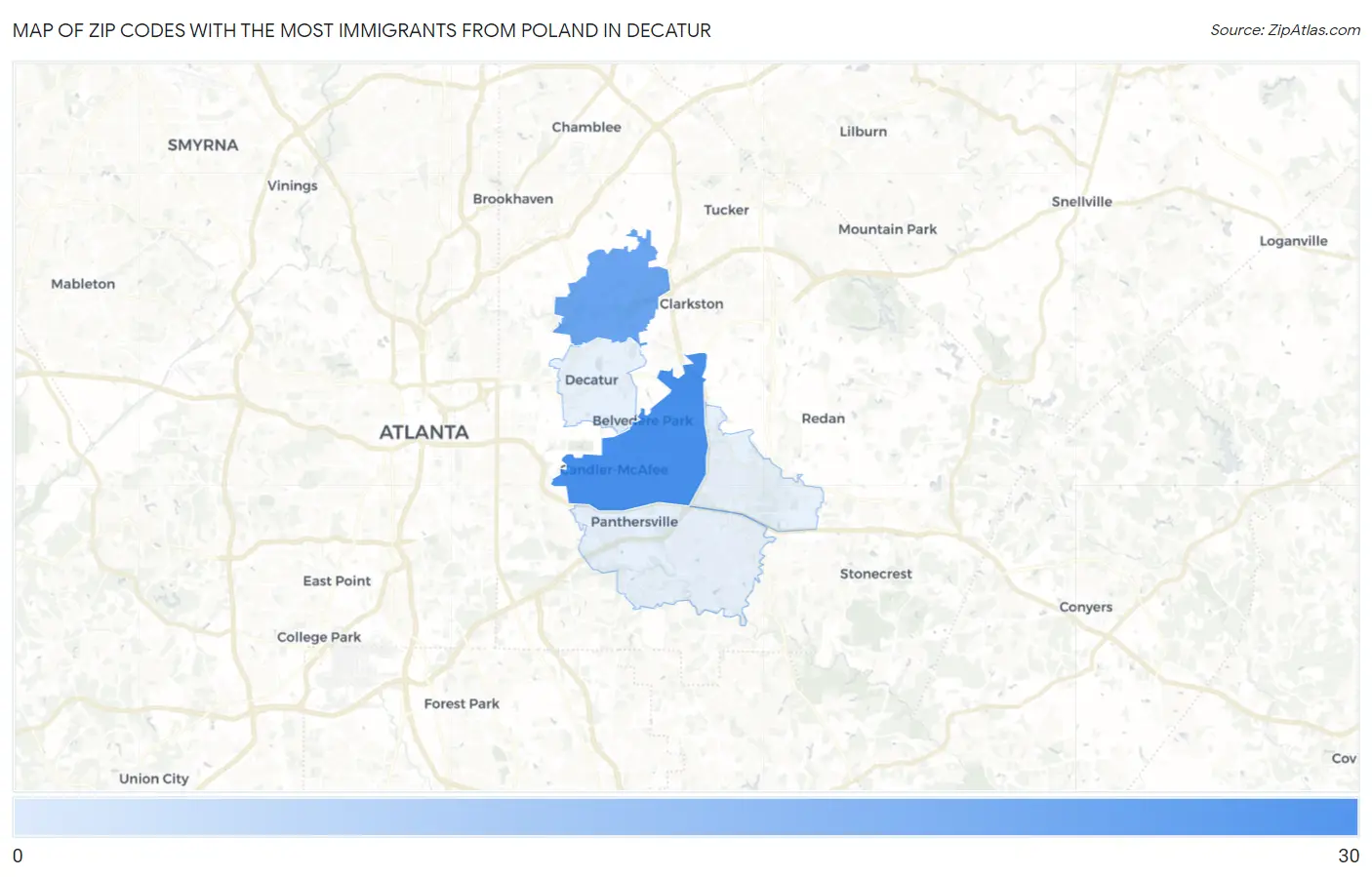 Zip Codes with the Most Immigrants from Poland in Decatur Map