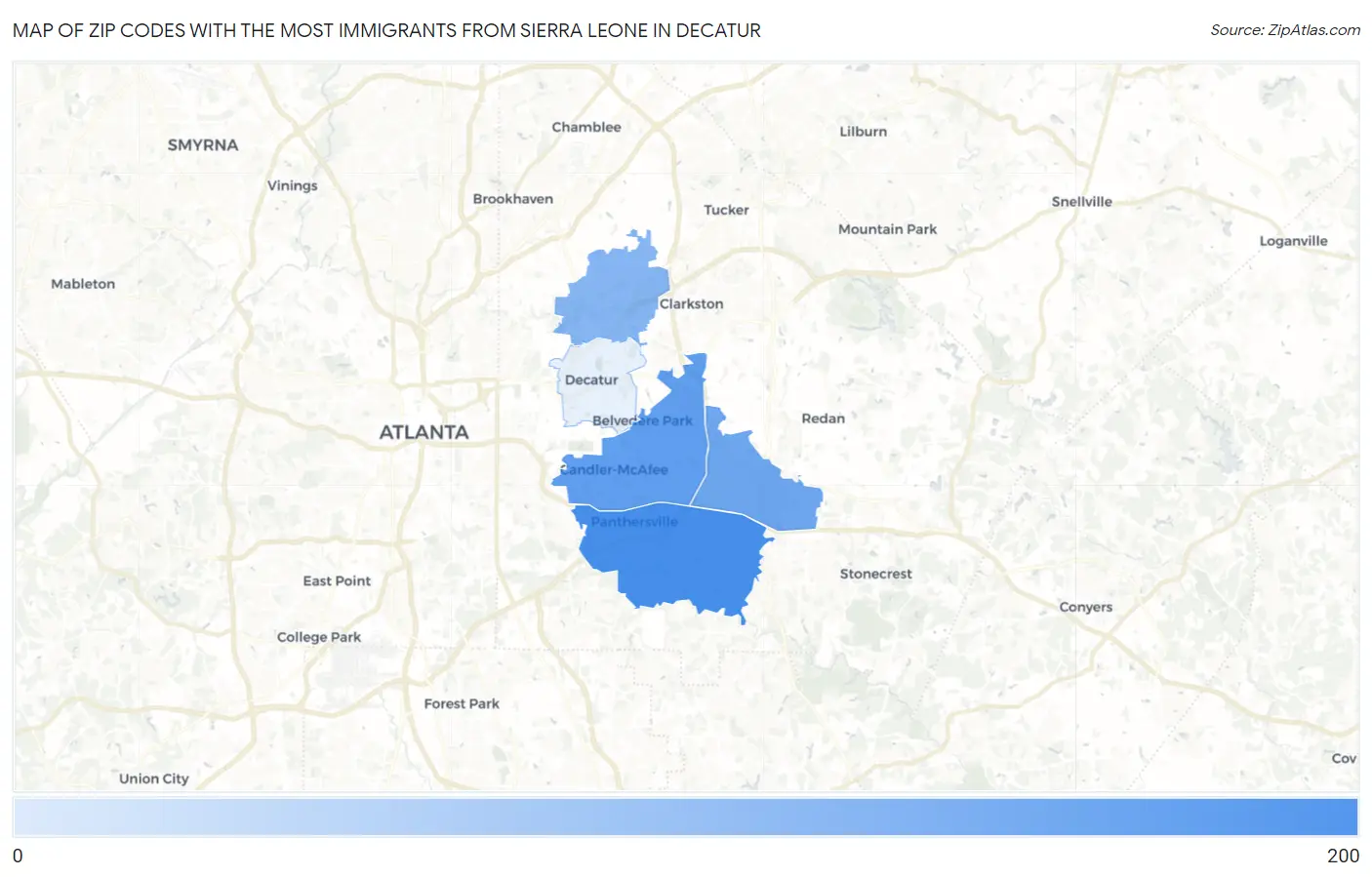 Zip Codes with the Most Immigrants from Sierra Leone in Decatur Map