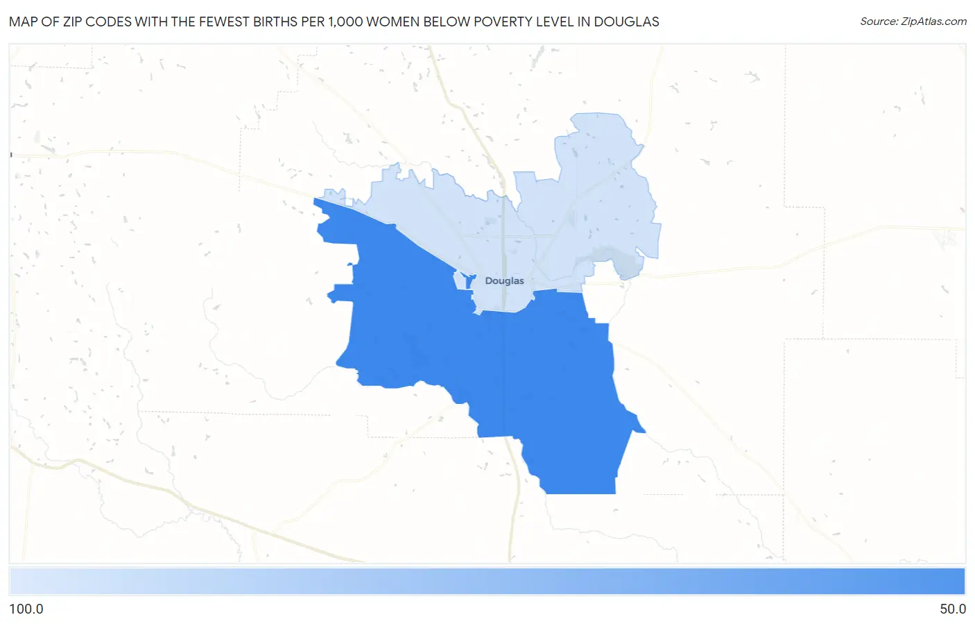 Zip Codes with the Fewest Births per 1,000 Women Below Poverty Level in Douglas Map
