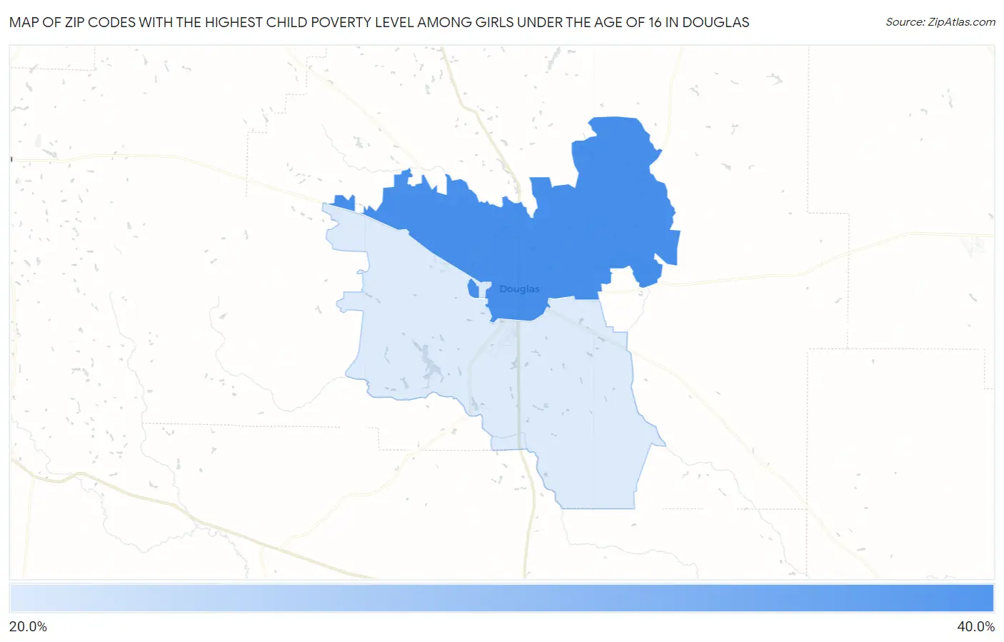 Zip Codes with the Highest Child Poverty Level Among Girls Under the Age of 16 in Douglas Map