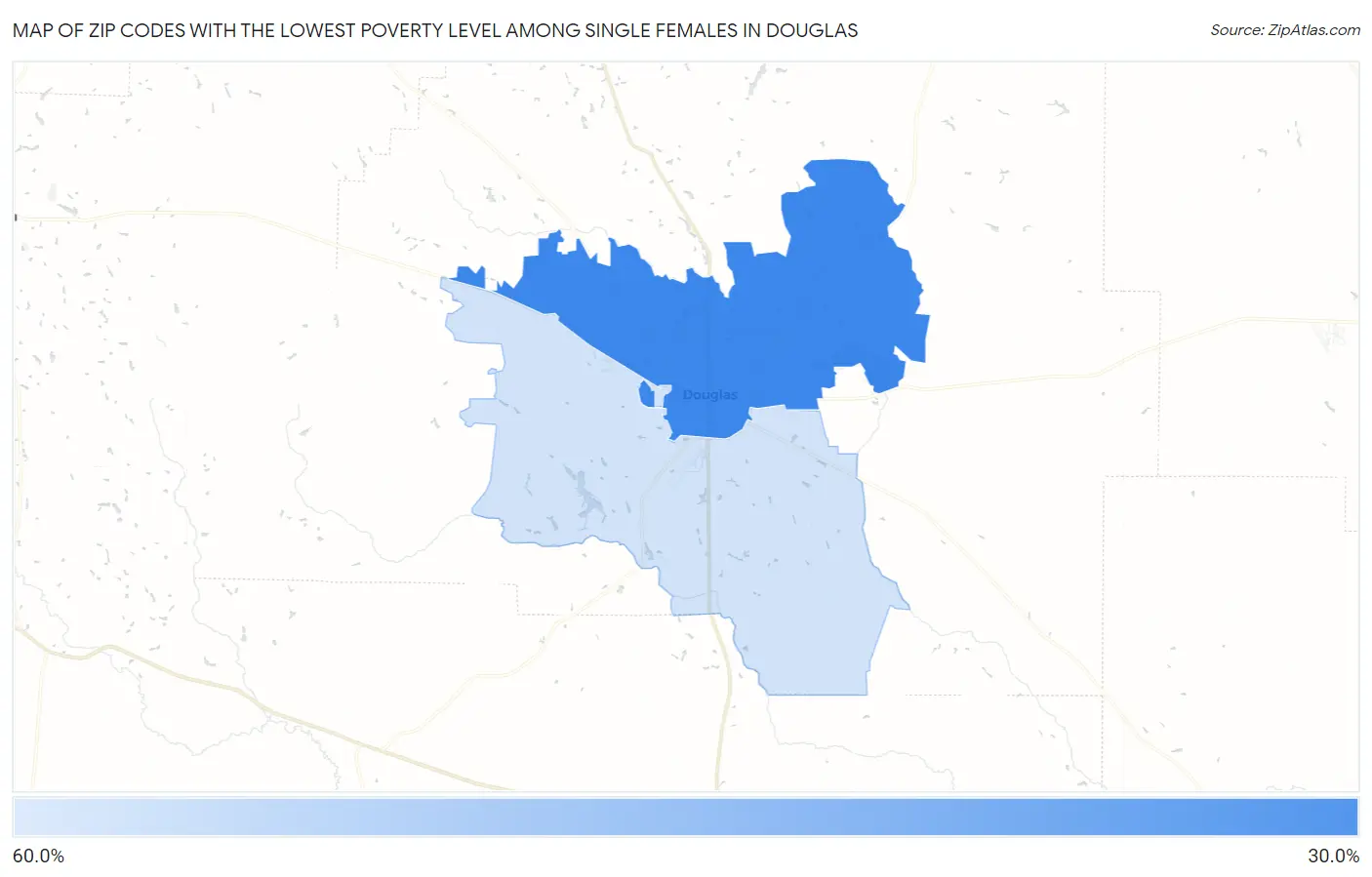 Zip Codes with the Lowest Poverty Level Among Single Females in Douglas Map