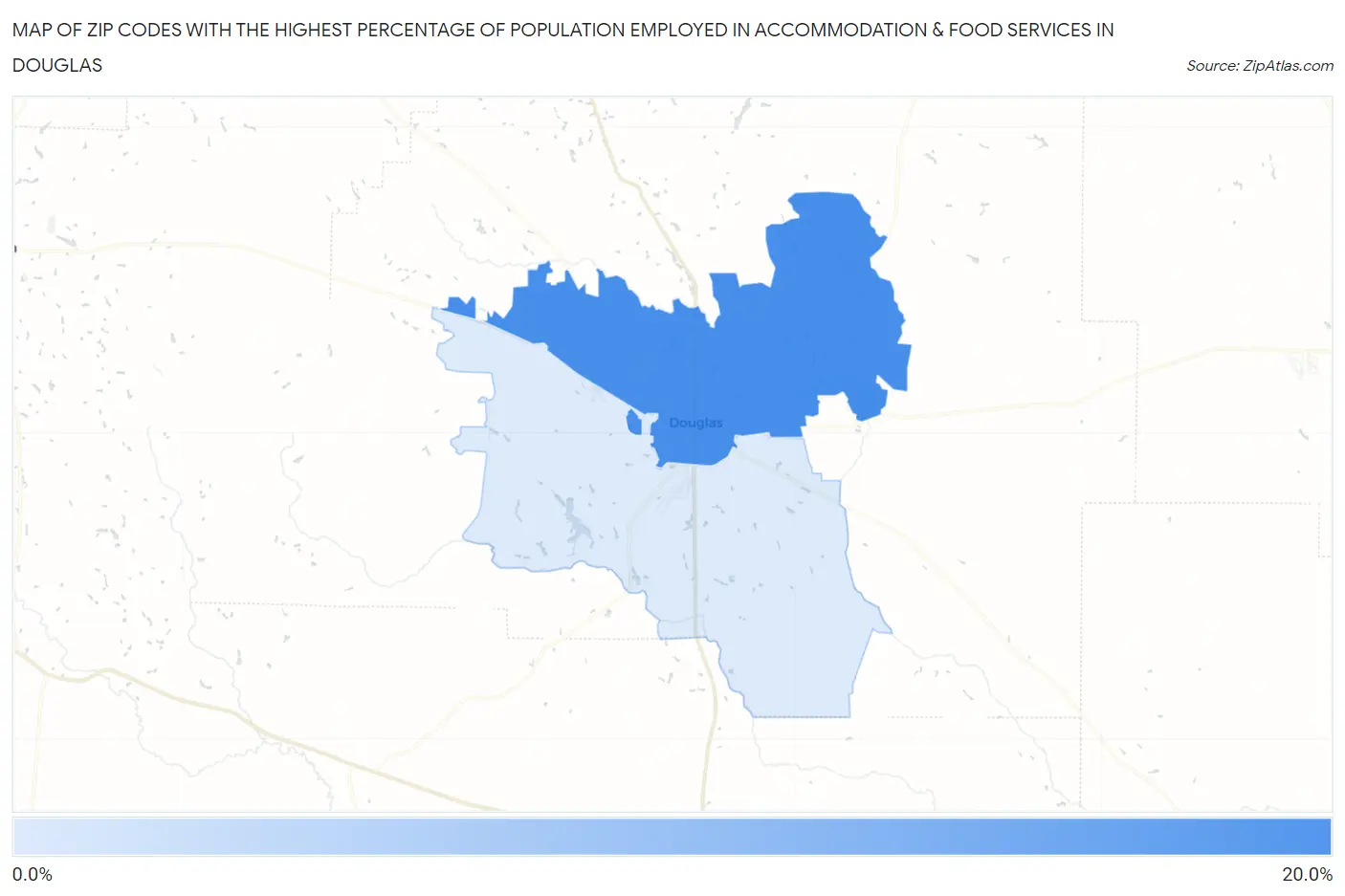 Zip Codes with the Highest Percentage of Population Employed in Accommodation & Food Services in Douglas Map