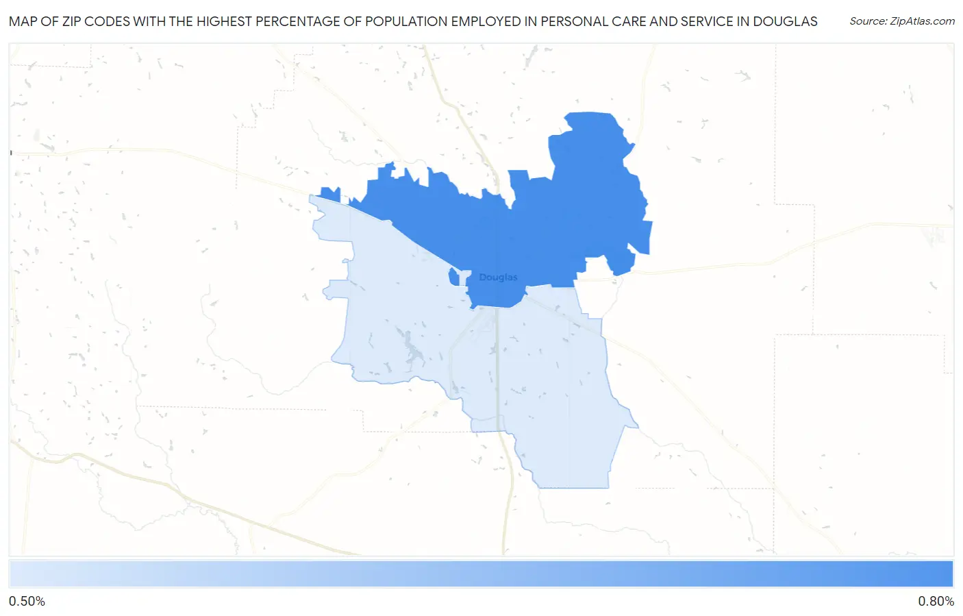 Zip Codes with the Highest Percentage of Population Employed in Personal Care and Service in Douglas Map