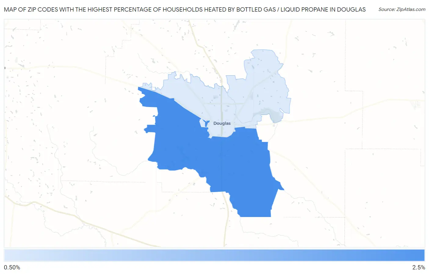 Zip Codes with the Highest Percentage of Households Heated by Bottled Gas / Liquid Propane in Douglas Map