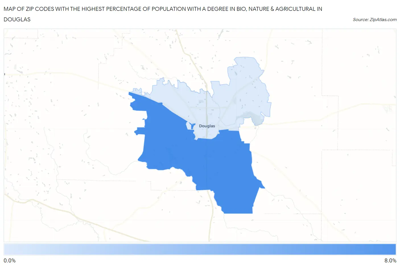 Zip Codes with the Highest Percentage of Population with a Degree in Bio, Nature & Agricultural in Douglas Map