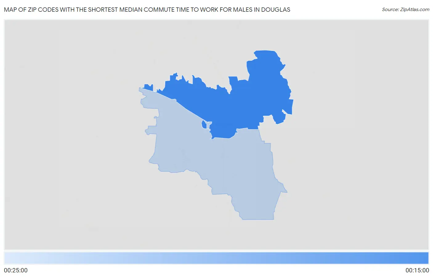 Zip Codes with the Shortest Median Commute Time to Work for Males in Douglas Map