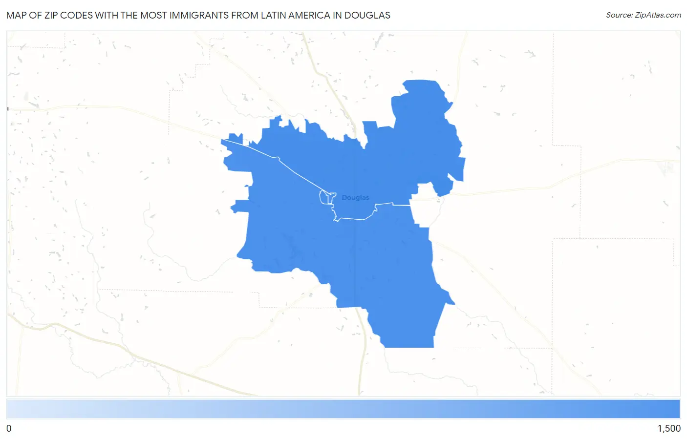 Zip Codes with the Most Immigrants from Latin America in Douglas Map