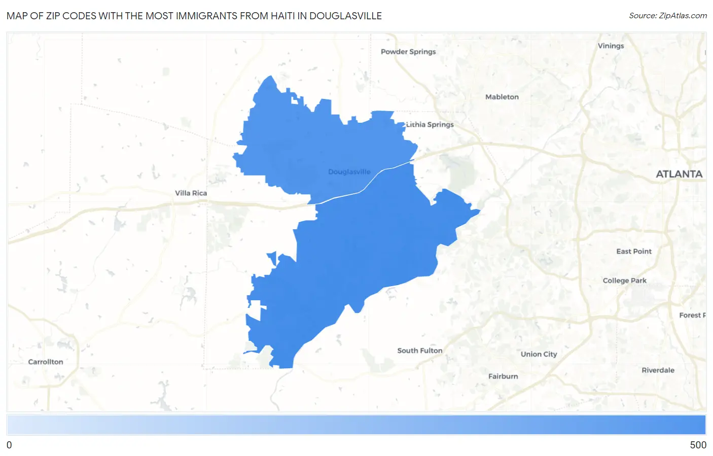 Zip Codes with the Most Immigrants from Haiti in Douglasville Map