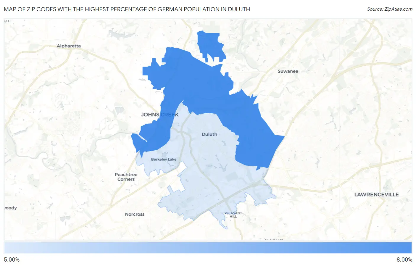 Zip Codes with the Highest Percentage of German Population in Duluth Map