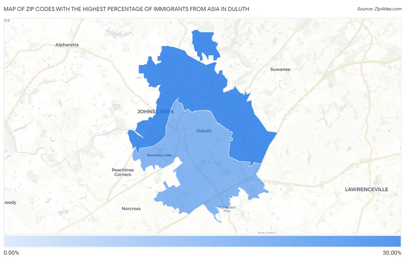 Zip Codes with the Highest Percentage of Immigrants from Asia in Duluth Map