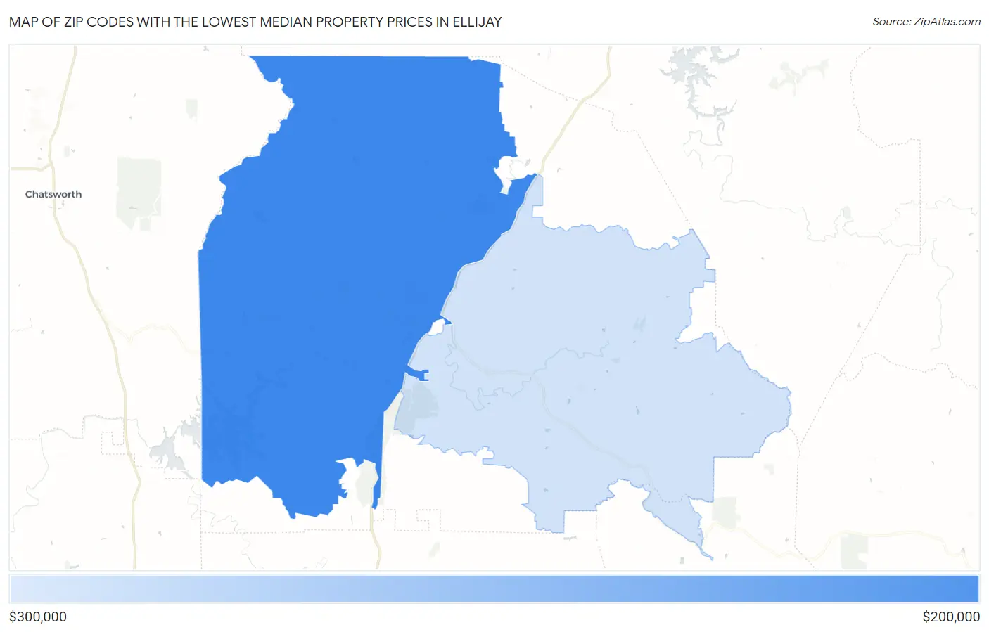 Zip Codes with the Lowest Median Property Prices in Ellijay Map