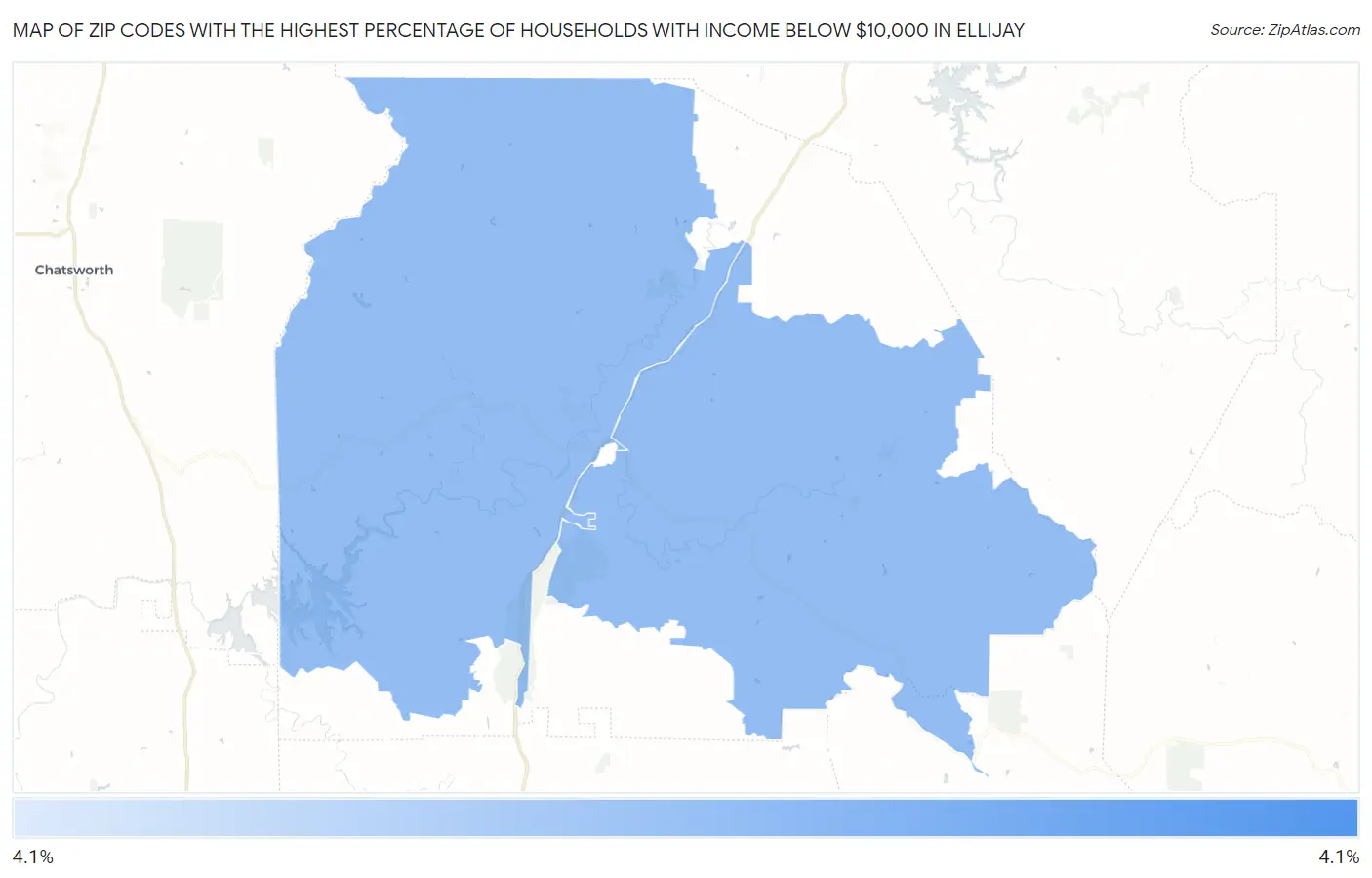 Zip Codes with the Highest Percentage of Households with Income Below $10,000 in Ellijay Map