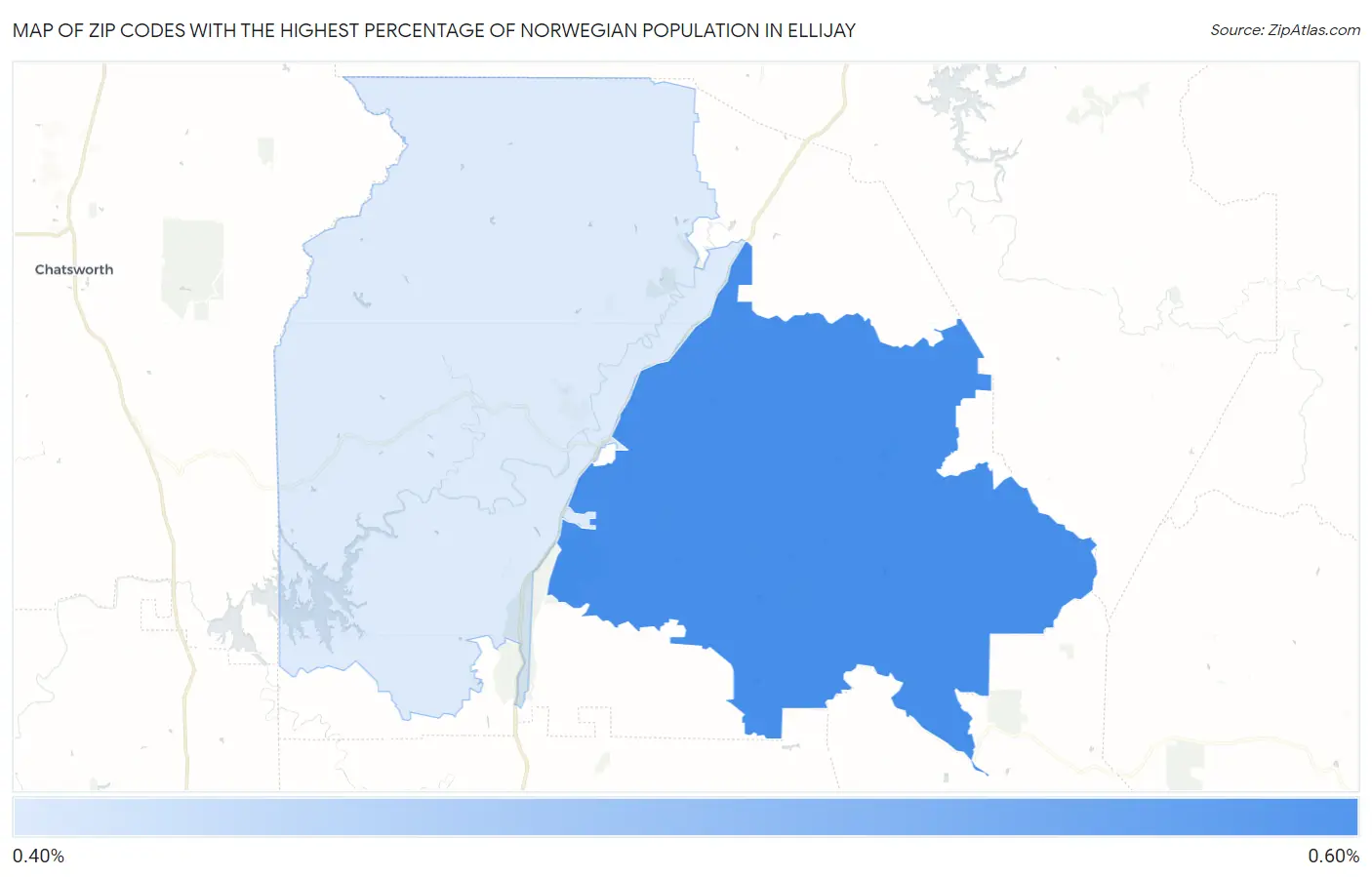 Zip Codes with the Highest Percentage of Norwegian Population in Ellijay Map