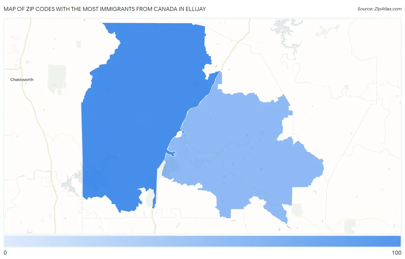Zip Codes with the Most Immigrants from Canada in Ellijay Map