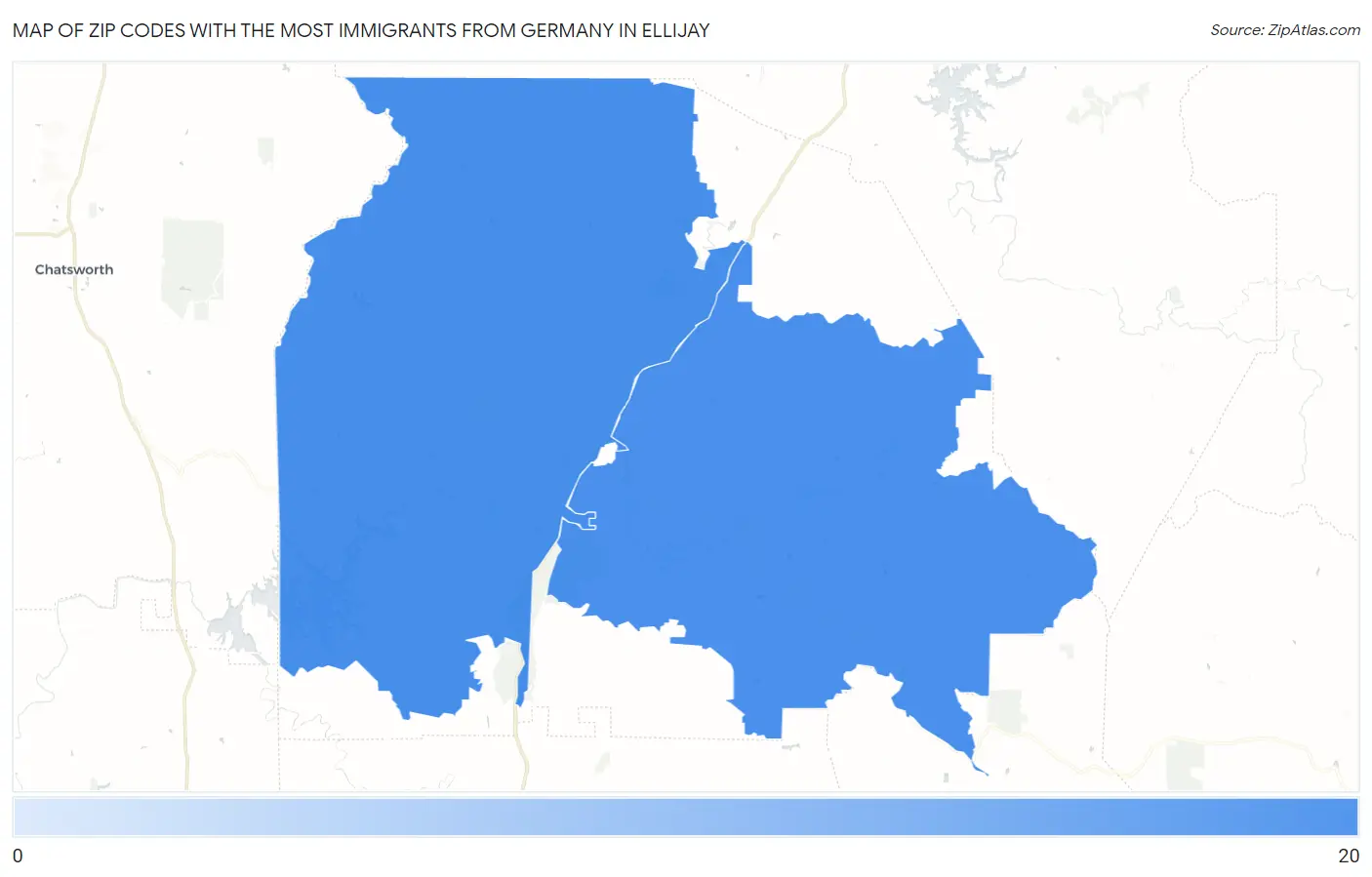 Zip Codes with the Most Immigrants from Germany in Ellijay Map